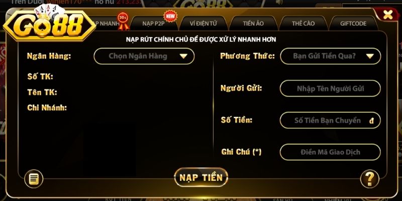 Chi tiết các bước nạp tiền Go88 cơ bản người chơi nên nắm